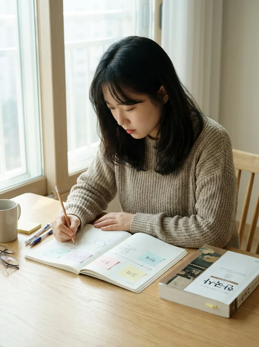한능검 시대 흐름을 노트와 교재로 정리하는 수험생